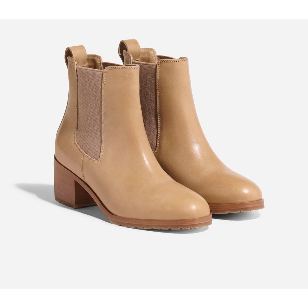 NEW! Nisolo Women's Ana Go To Heeled Leather Chelsea Boots Almond Size 7 $250